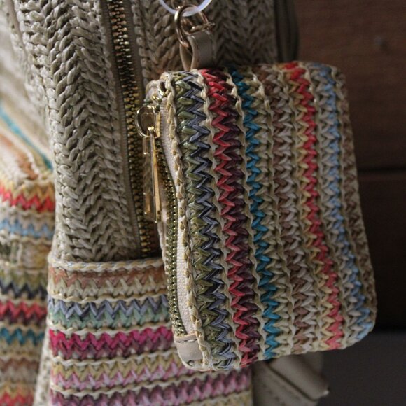 Like Dreams Bohemian Straw Backpack Woven Beach Bag Lightweight Summer Rucksack - Picture 3 of 7